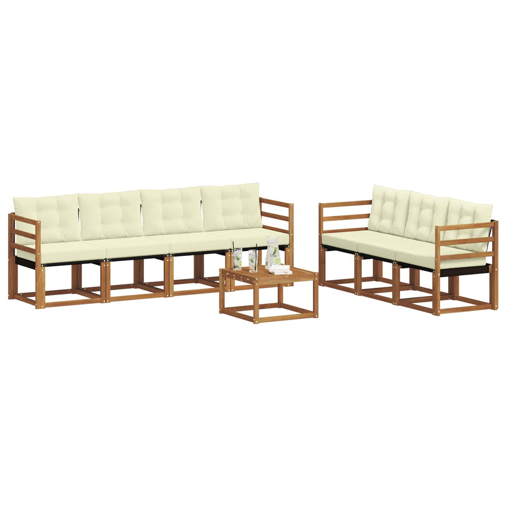 Conjunto de sofás de exterior con cojín 8 pcs Natural y Crema
