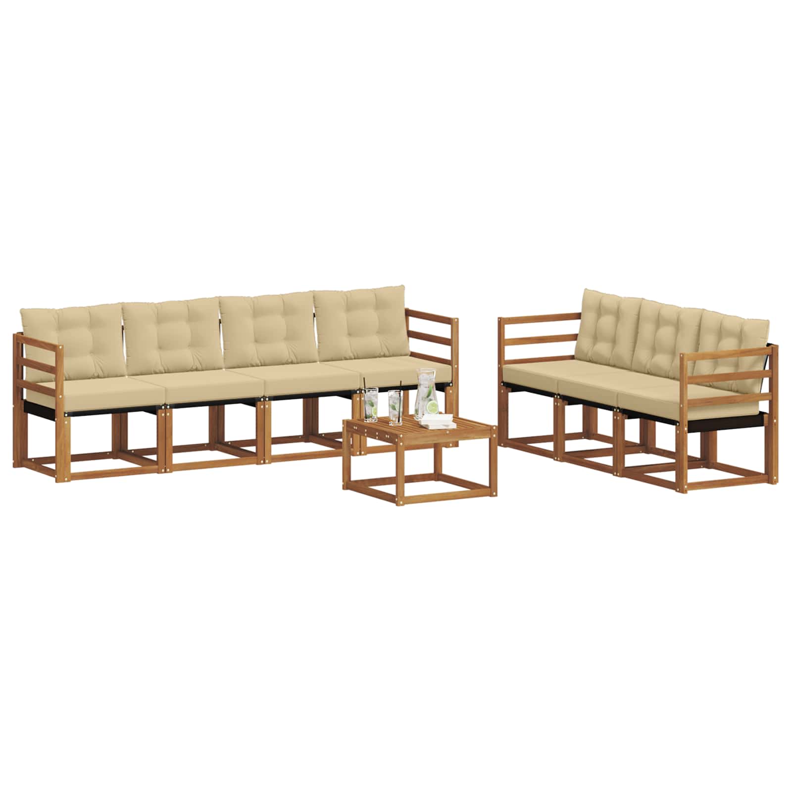 Conjunto de sofás de exterior con cojín 8 pcs Natural y Beige