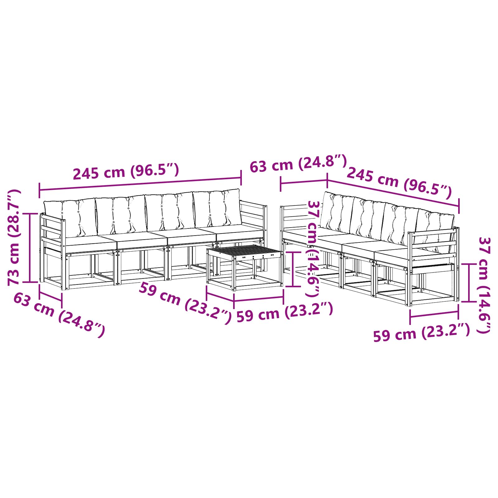 Conjunto de sofás de exterior 9 pcs Gris Natural y Claro