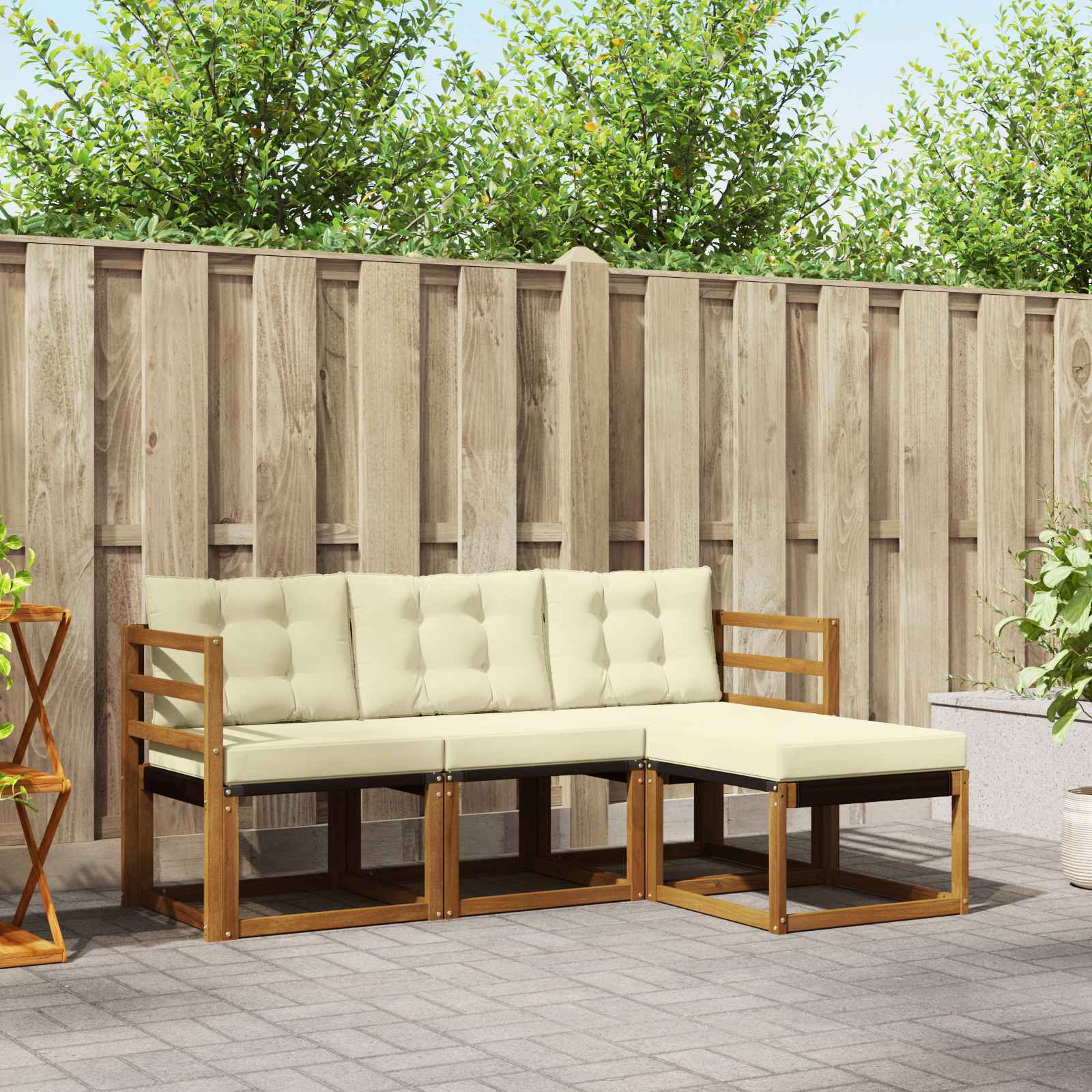 Conjunto de sofás de exterior con cojín 4 pcs Natural y Beige