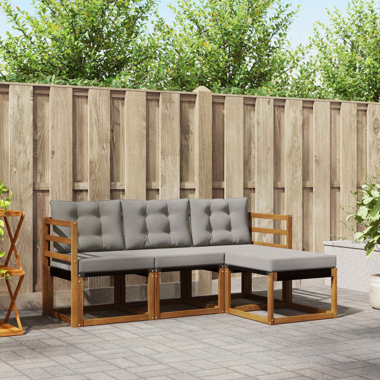 Conjunto de sofás de exterior 4 pcs Gris Natural y Claro