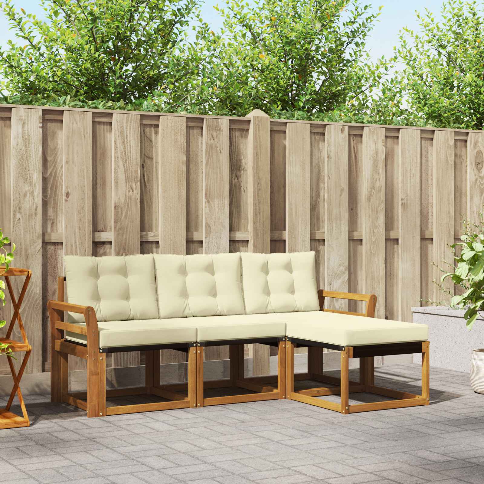 Conjunto de sofás de exterior con cojín 4 pcs Natural y Beige