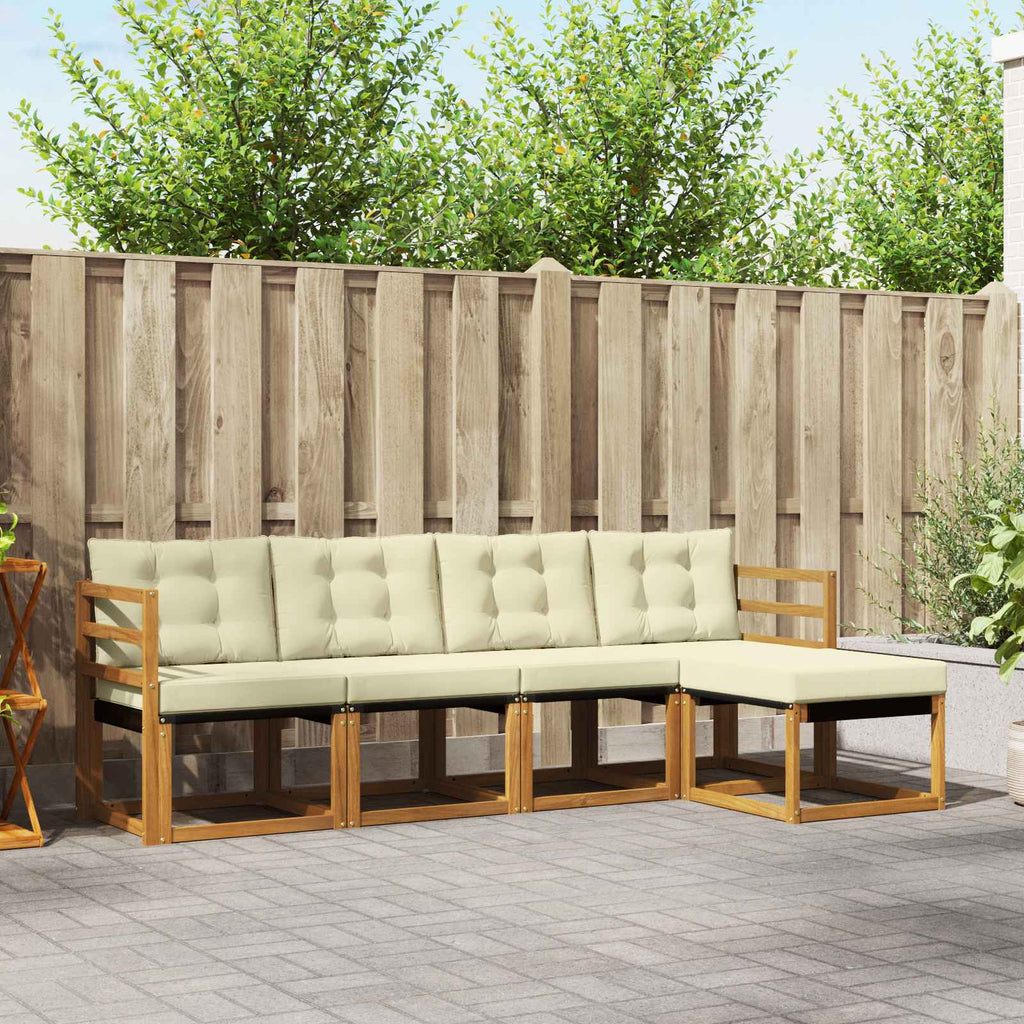Conjunto de sofás de exterior con cojín 5 pcs Natural y Crema