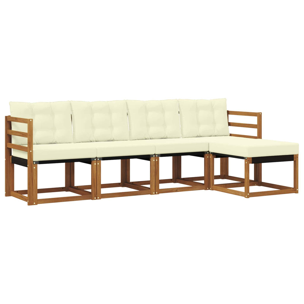 Conjunto de sofás de exterior con cojín 5 pcs Natural y Crema