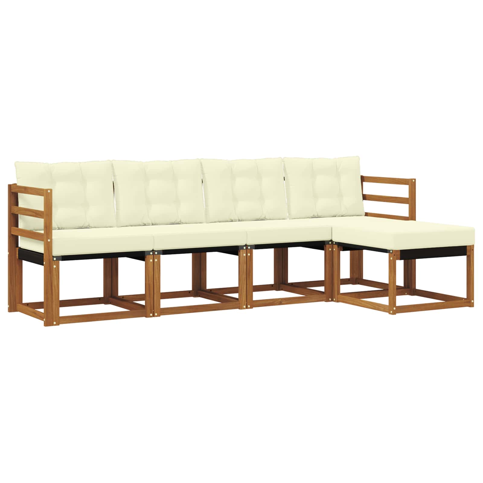 Conjunto de sofás de exterior con cojín 5 pcs Natural y Crema