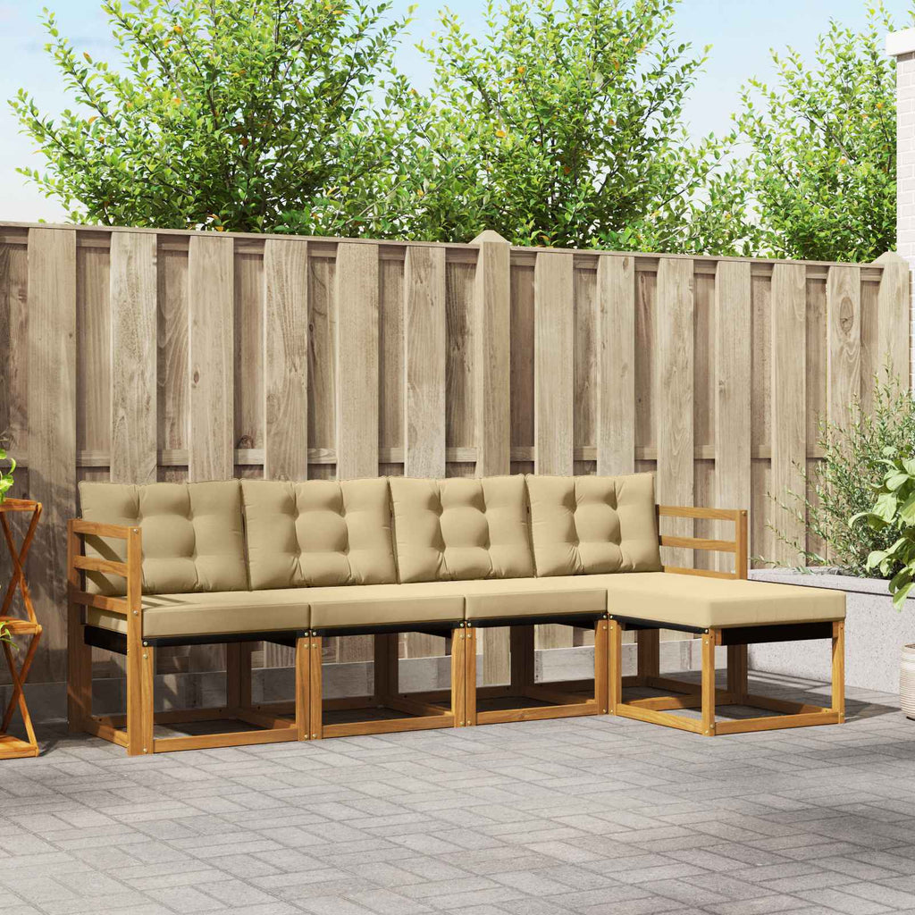 Conjunto de sofás de exterior con cojín 5 pcs Natural y Beige