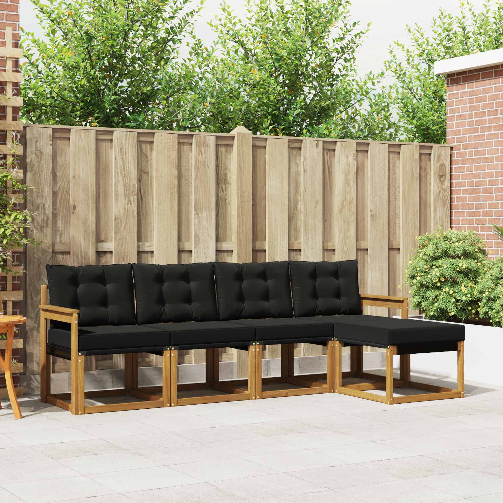 Conjunto de sofás de exterior con cojín 5 pcs Natural y negro