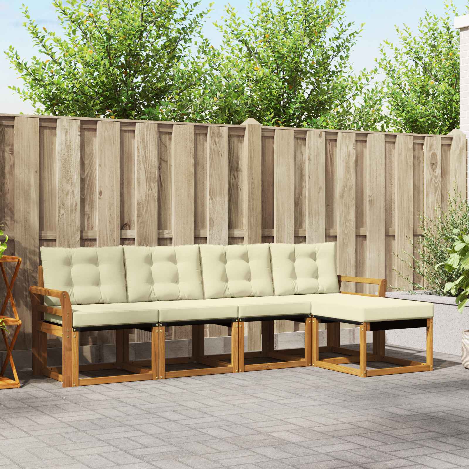 Conjunto de sofás de exterior con cojín 5 pcs Natural y Crema
