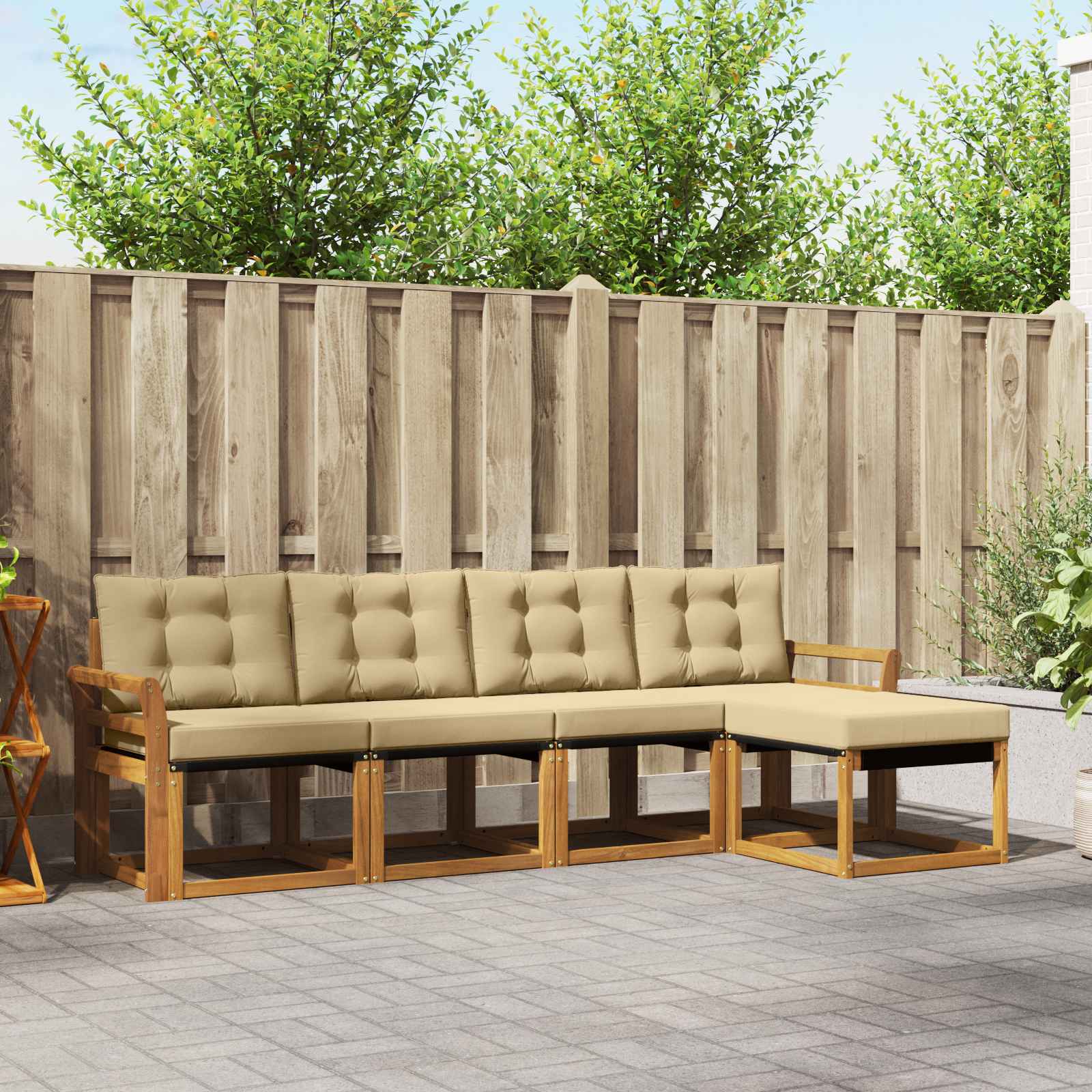 Conjunto de sofás de exterior con cojín 5 pcs Natural y Beige