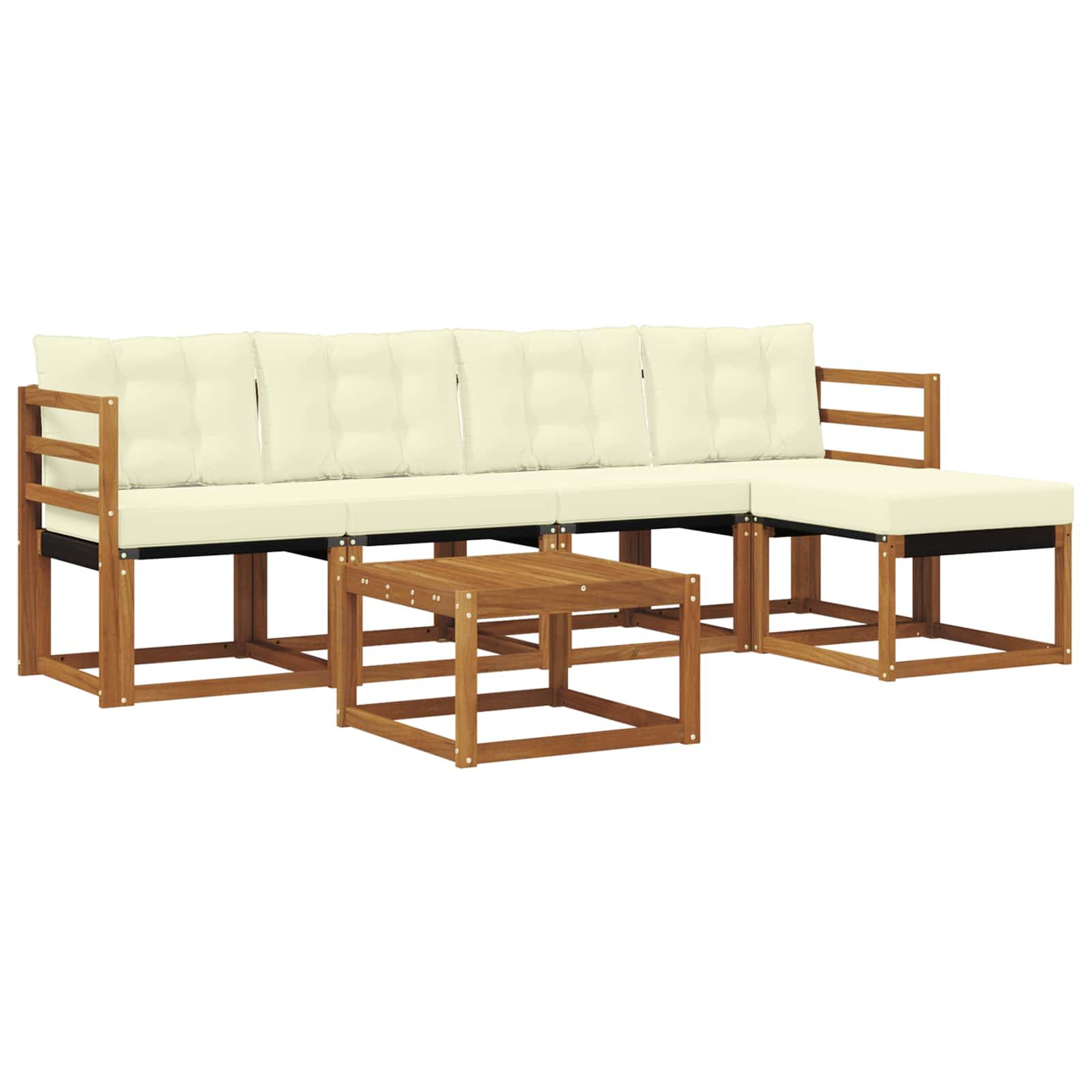 Conjunto de sofás de exterior con cojín 6 pcs Natural y Crema