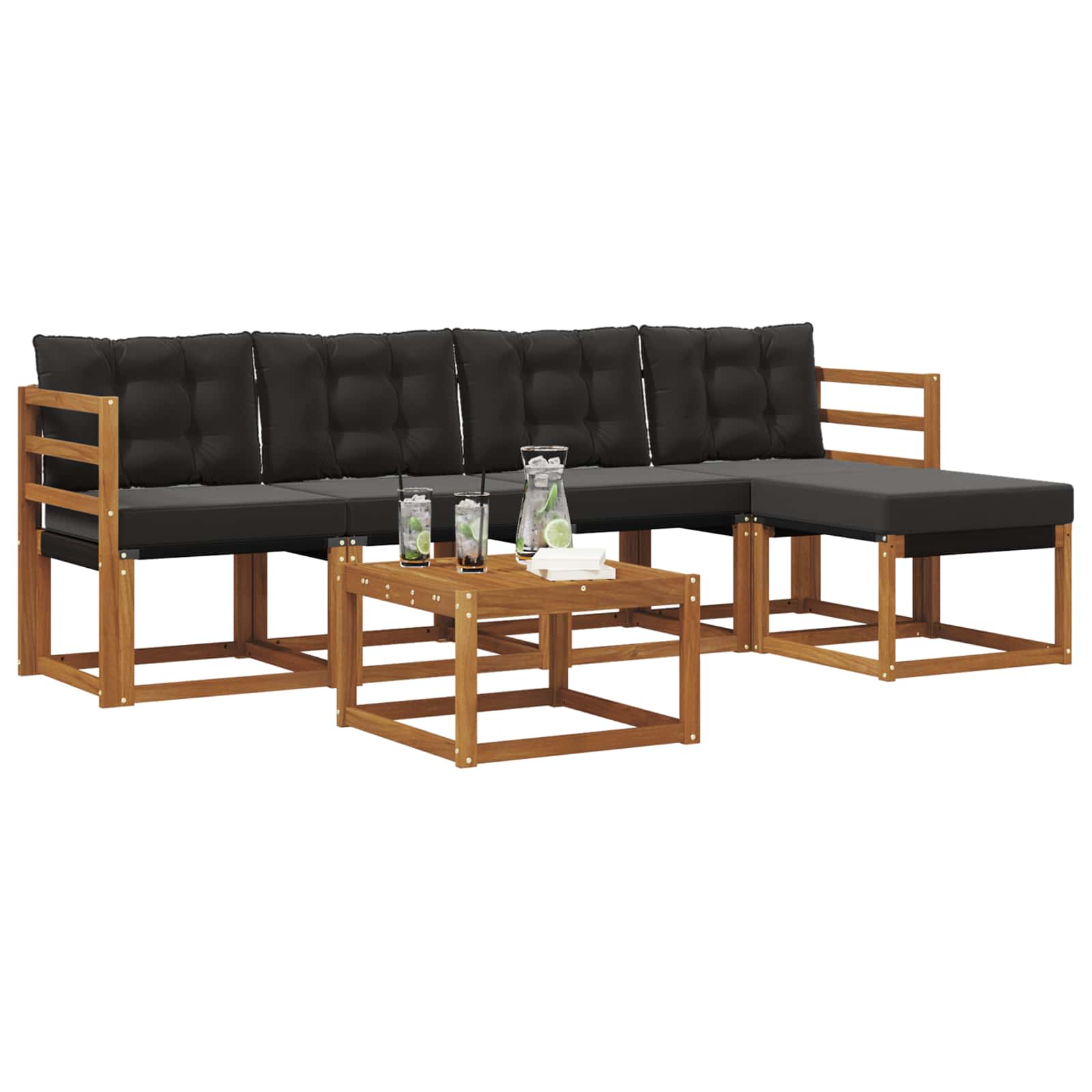 Conjunto de sofás de exterior con cojín 6 pcs Natural y negro