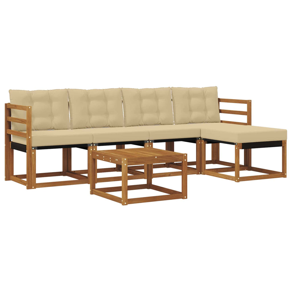 Conjunto de sofás de exterior con cojín 6 pcs Natural y Beige