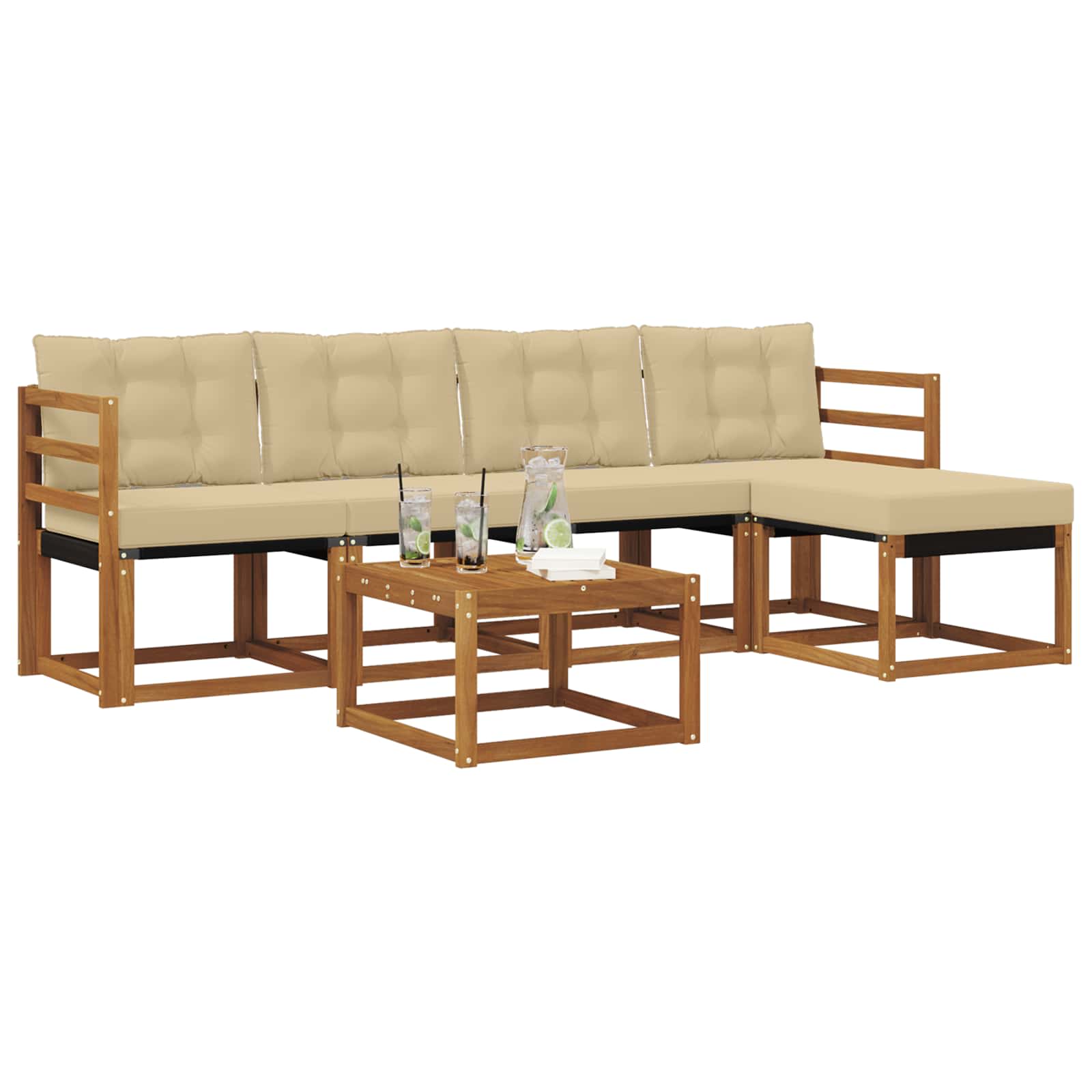 Conjunto de sofás de exterior con cojín 6 pcs Natural y Beige