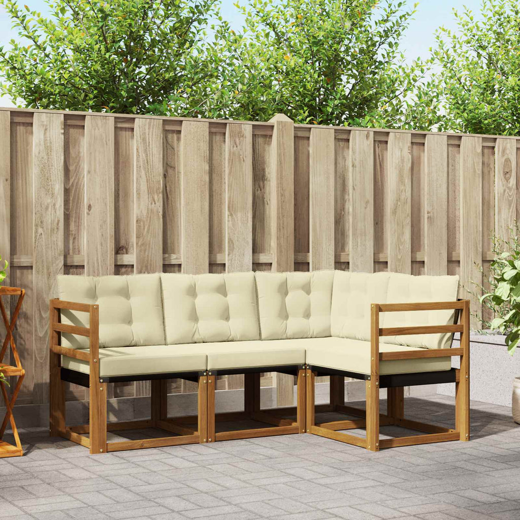 Conjunto de sofás de exterior con cojín 4 pcs Natural y Crema