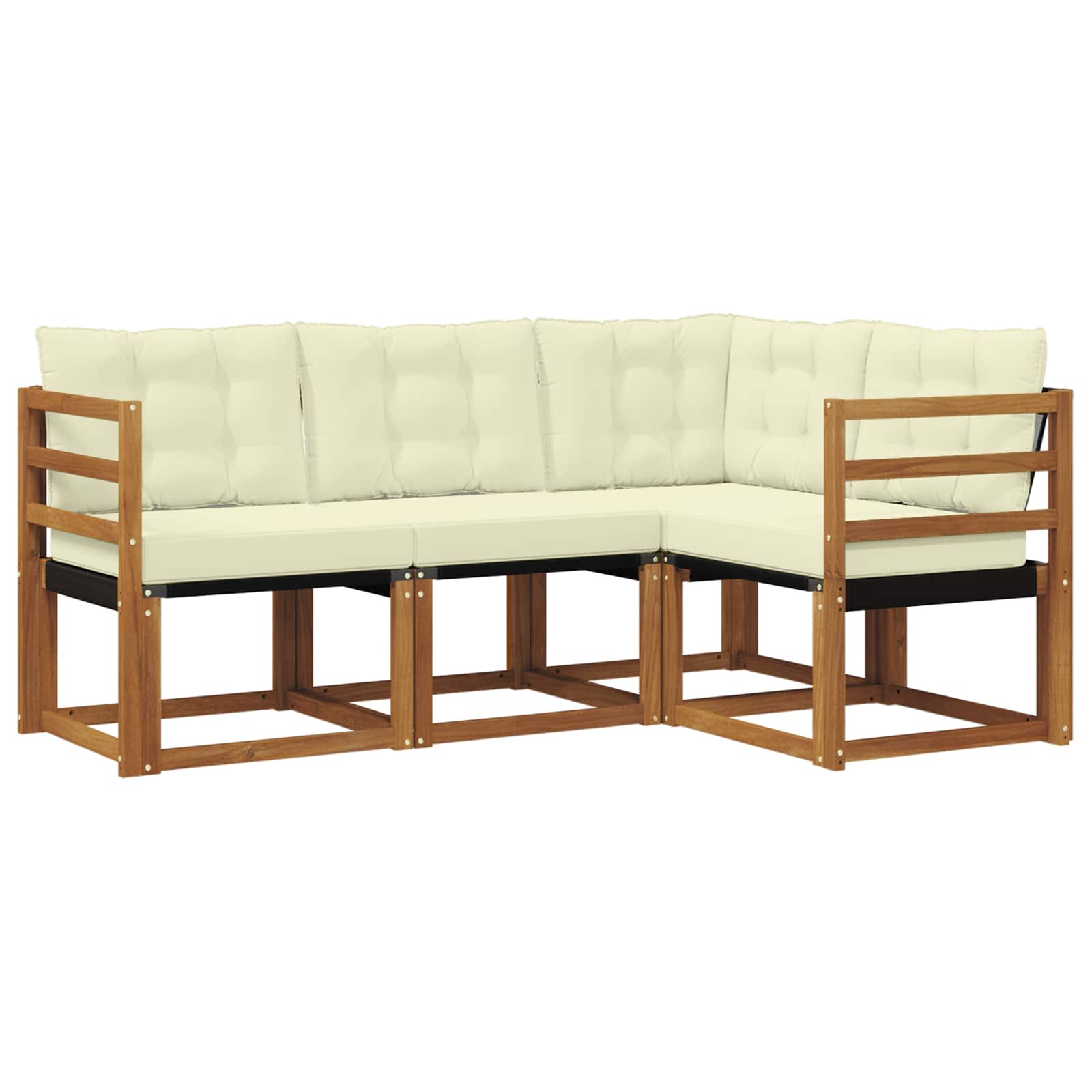 Conjunto de sofás de exterior con cojín 4 pcs Natural y Crema