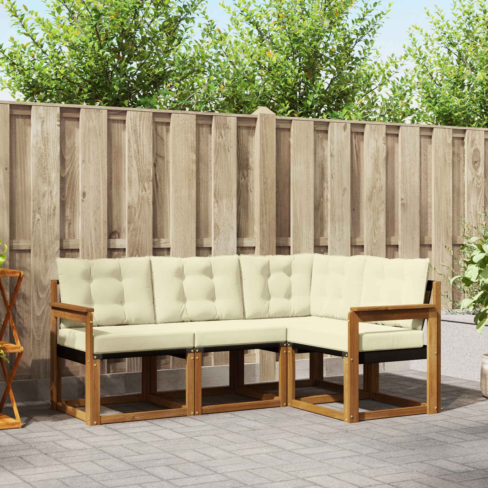 Conjunto de sofás de exterior con cojín 4 pcs Natural y Crema
