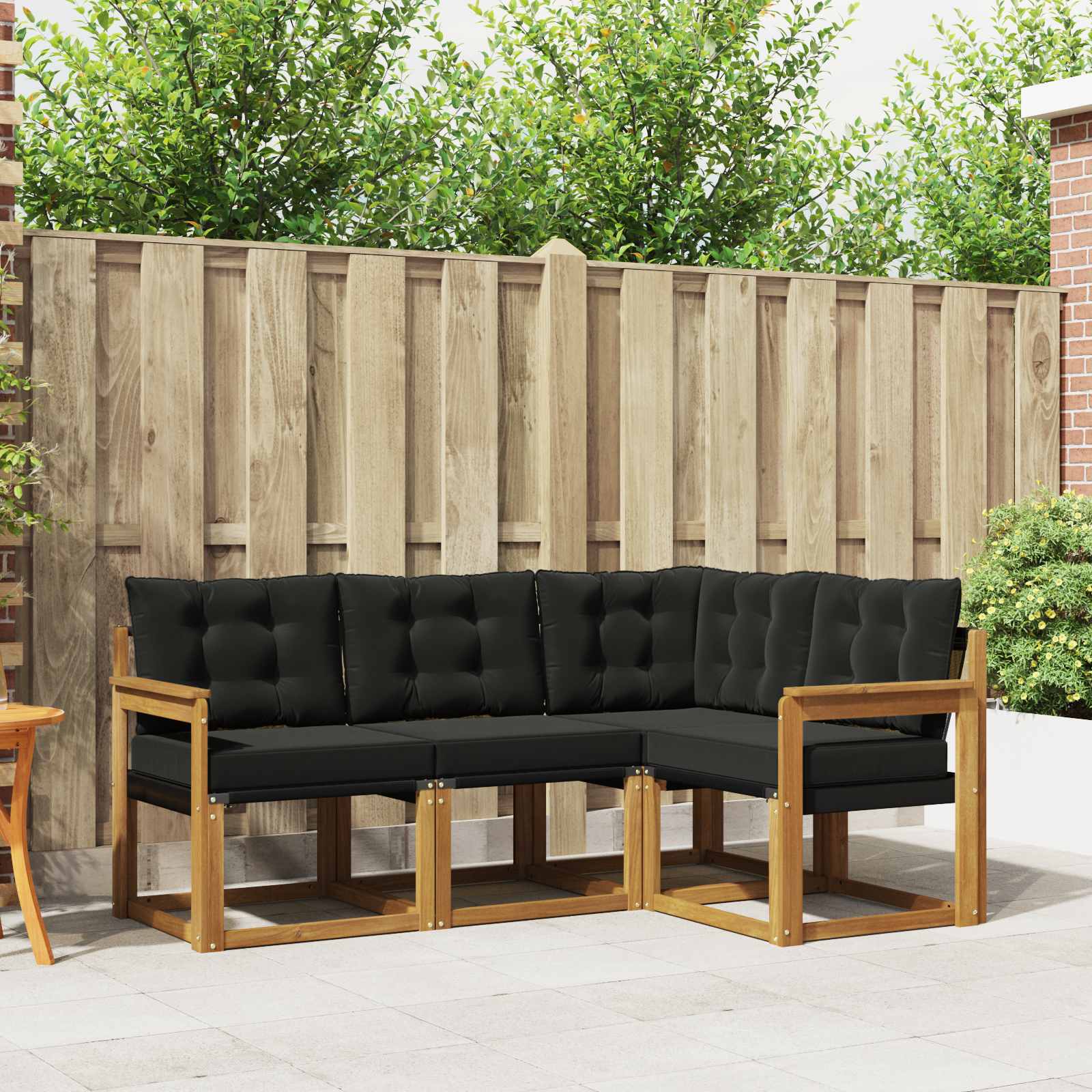 Conjunto de sofás de exterior con cojín 4 pcs Natural y negro