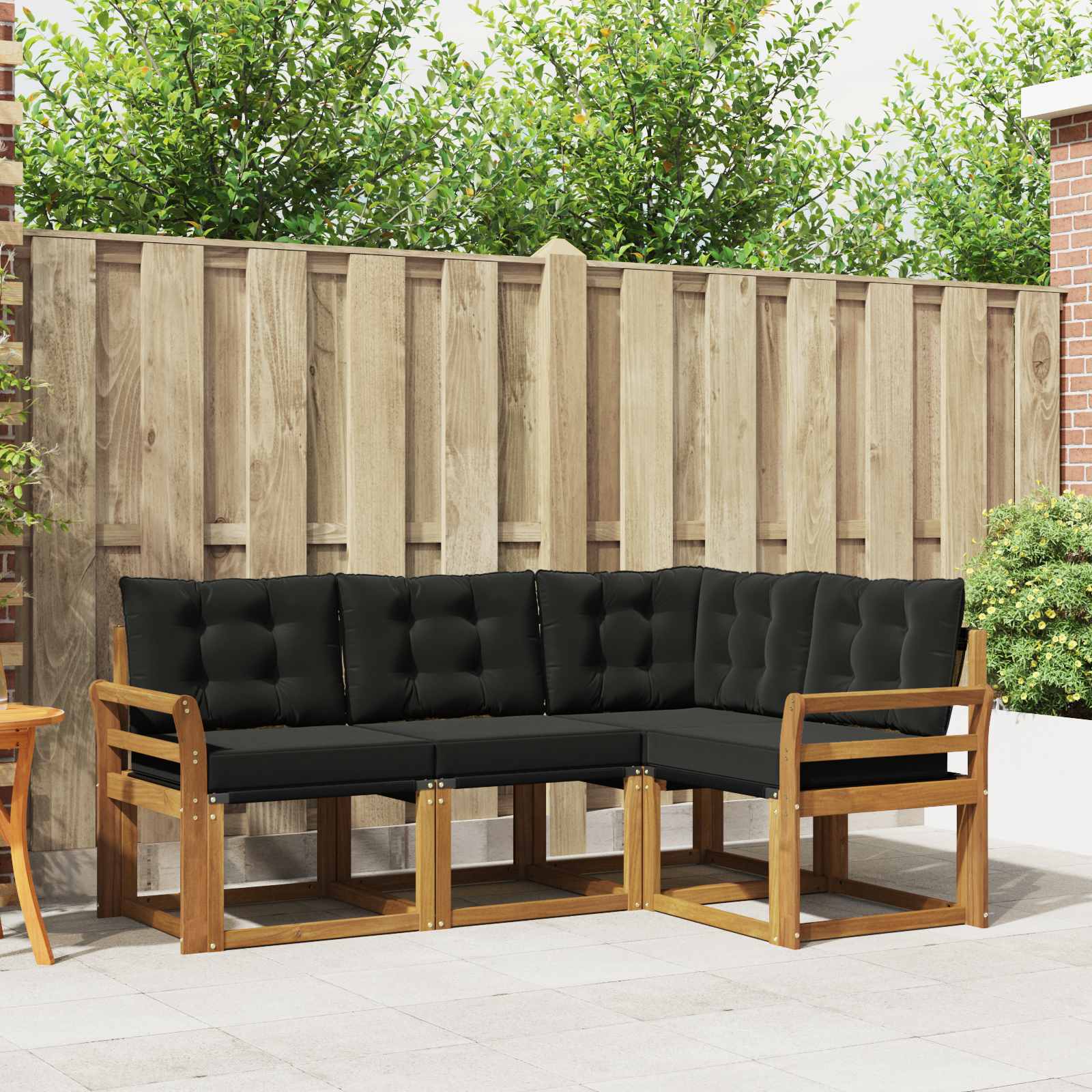 Conjunto de sofás de exterior con cojín 4 pcs Natural y negro