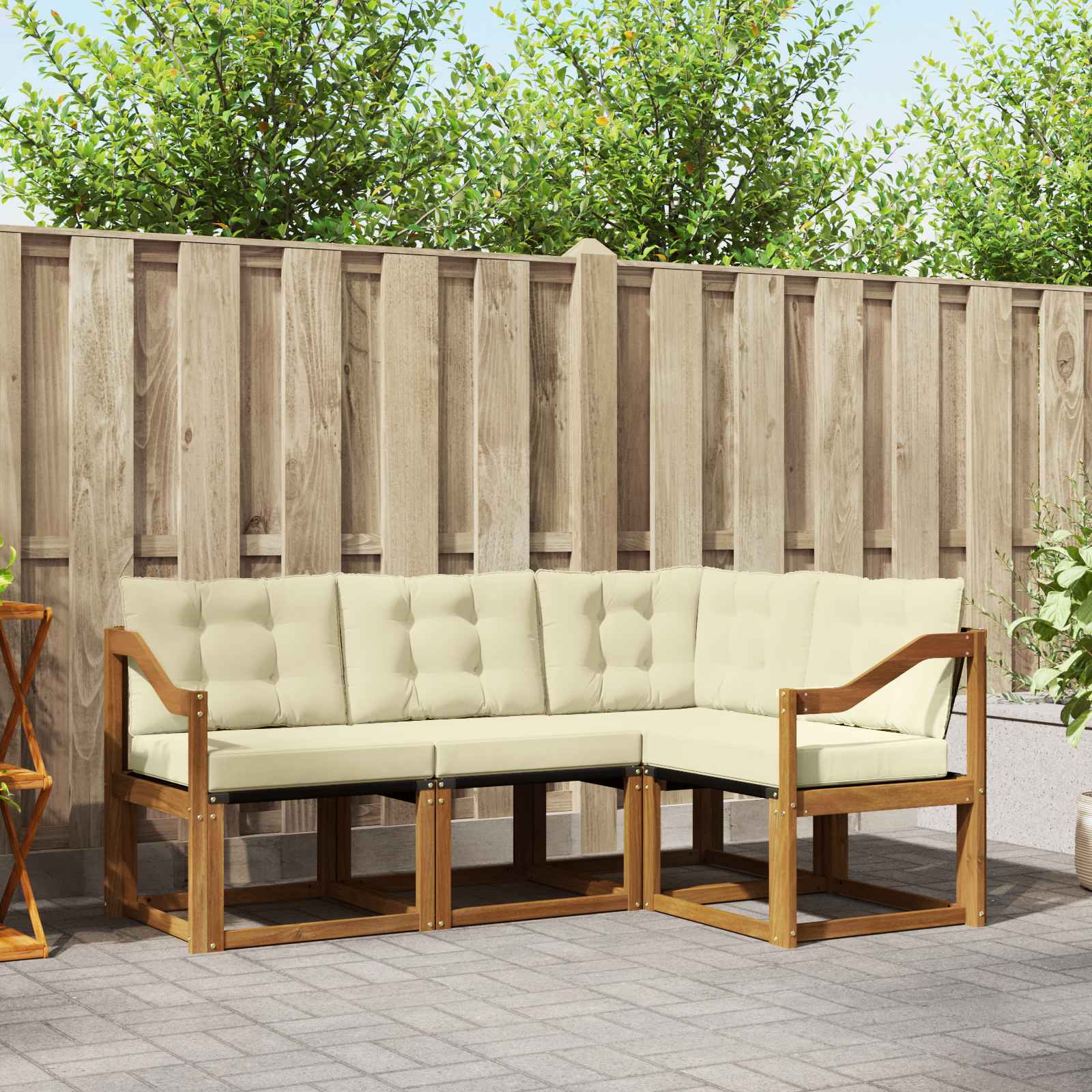 Conjunto de sofás de exterior con cojín 4 pcs Natural y Crema