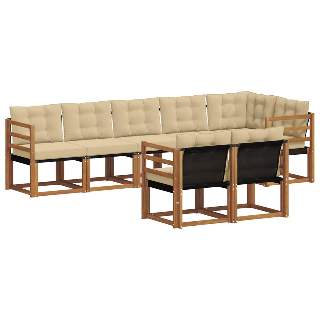 Conjunto de sofás de exterior con cojín 8 pcs Natural y Beige