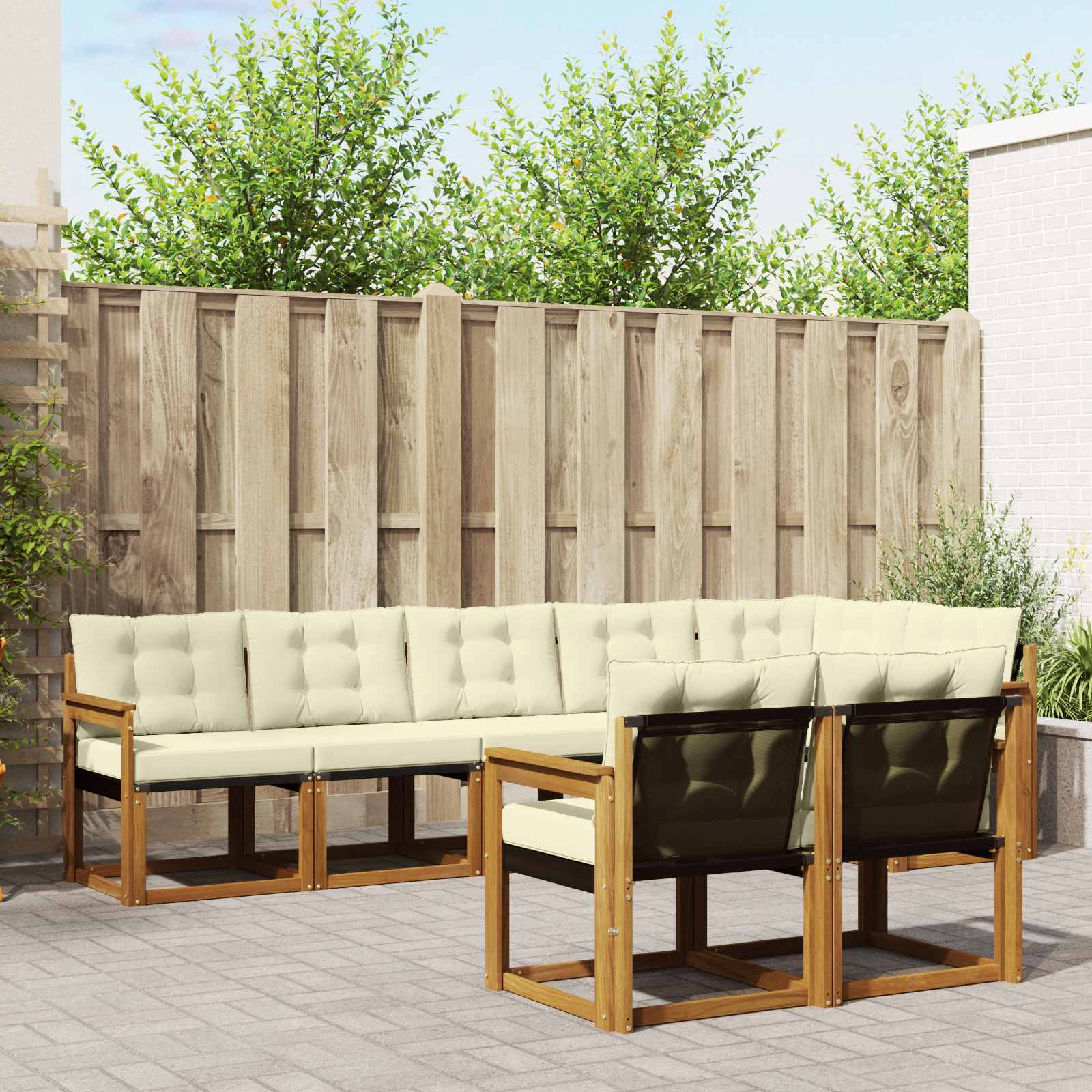 Conjunto de sofás de exterior con cojín 8 pcs Natural y Crema