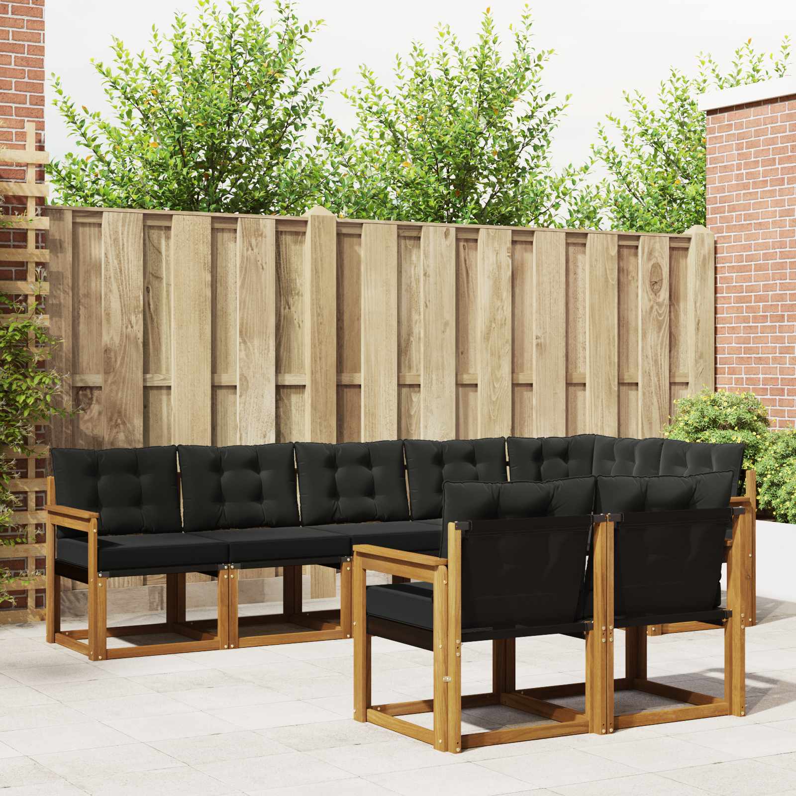 Conjunto de sofás de exterior con cojín 8 pcs Natural y negro