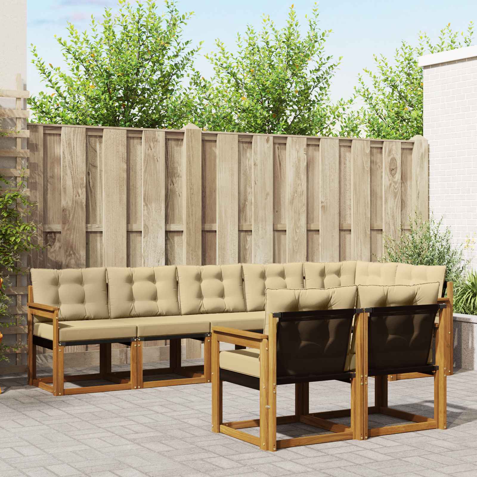 Conjunto de sofás de exterior con cojín 8 pcs Natural y Beige