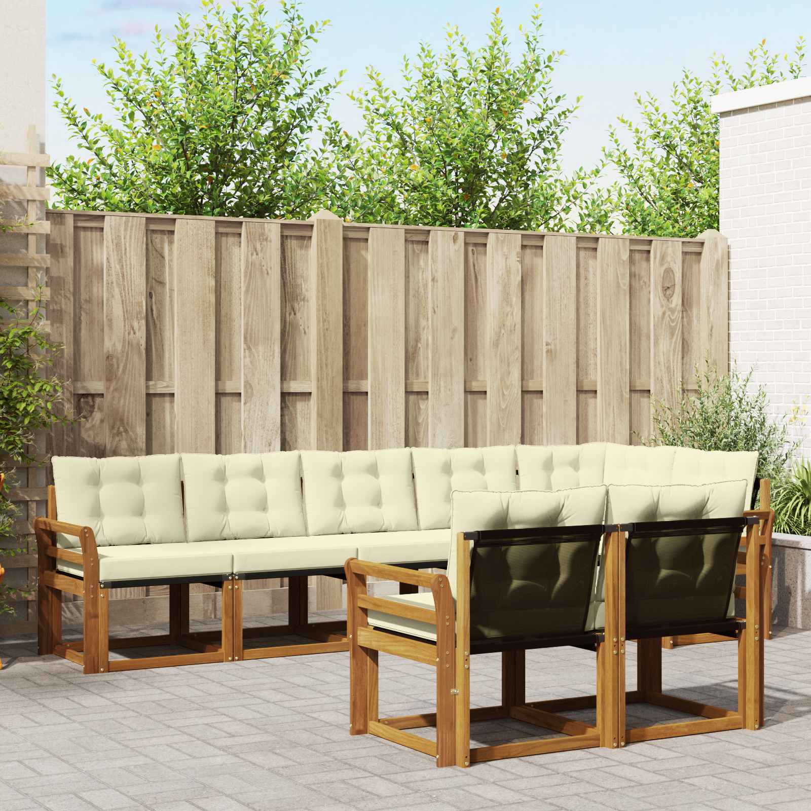 Conjunto de sofás de exterior con cojín 8 pcs Natural y Crema