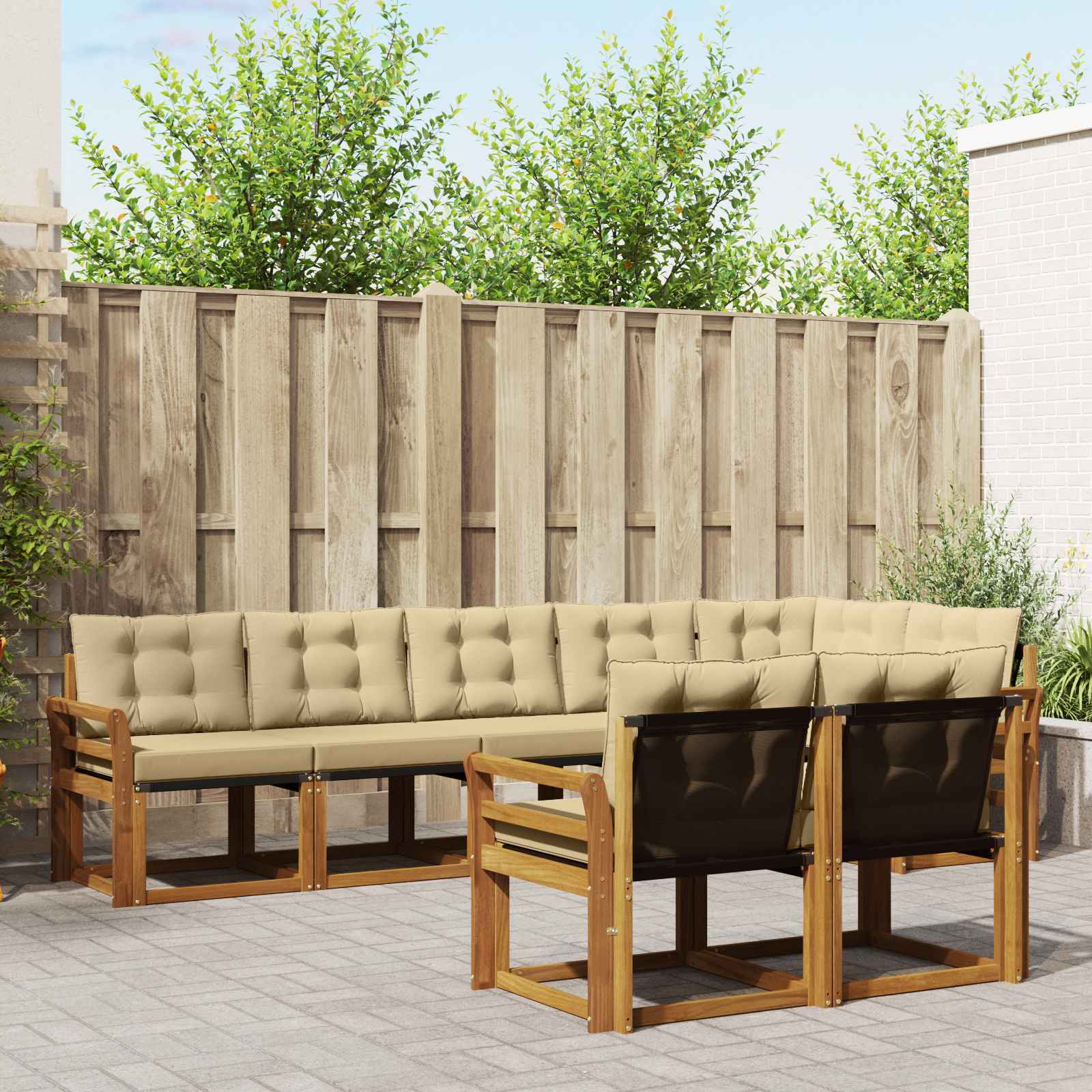 Conjunto de sofás de exterior con cojín 8 pcs Natural y Beige