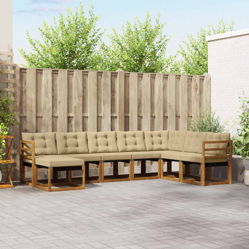Conjunto de sofás de exterior con cojín 8 pcs Natural y Beige