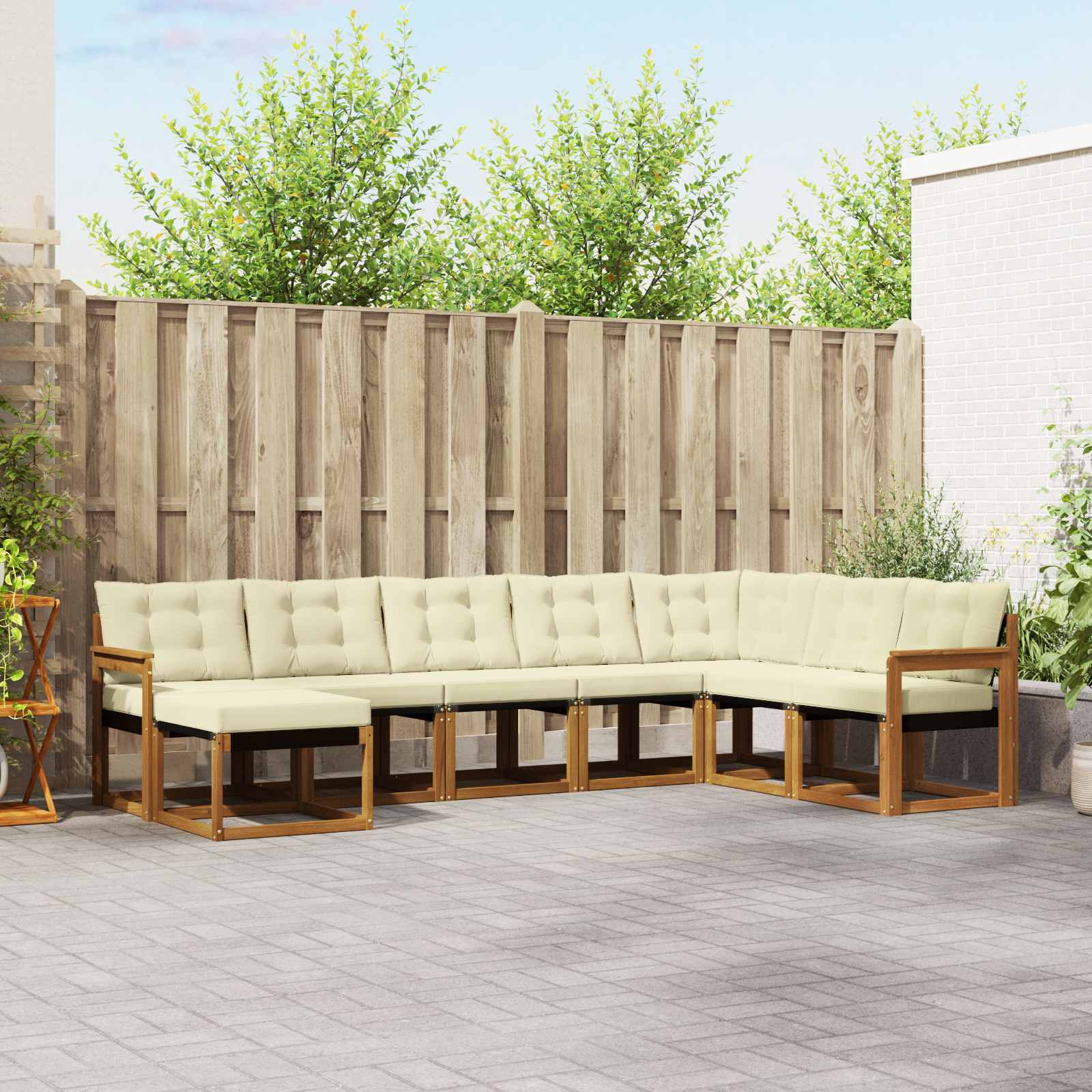 Conjunto de sofás de exterior con cojín 8 pcs Natural y Crema