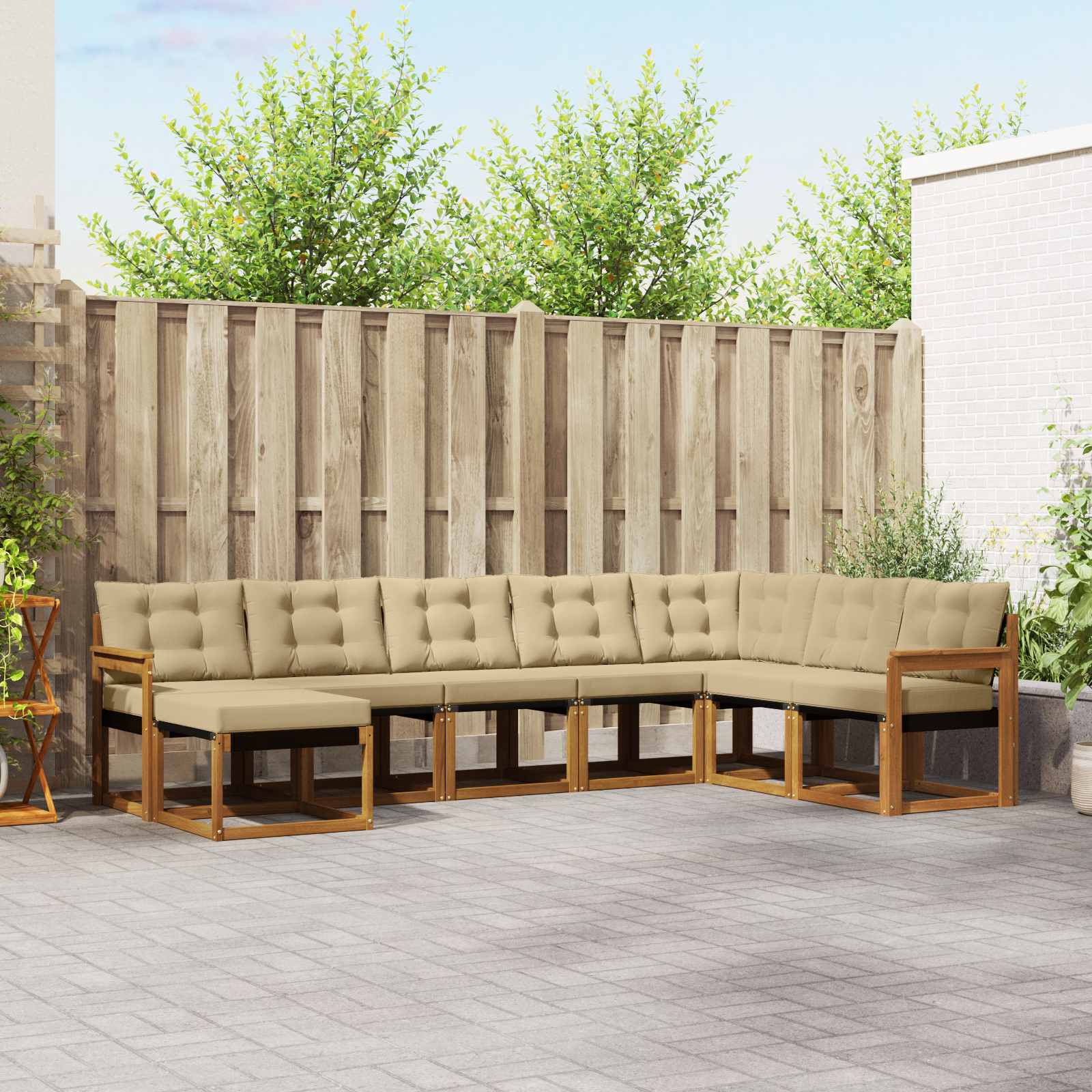 Conjunto de sofás de exterior con cojín 8 pcs Natural y Beige