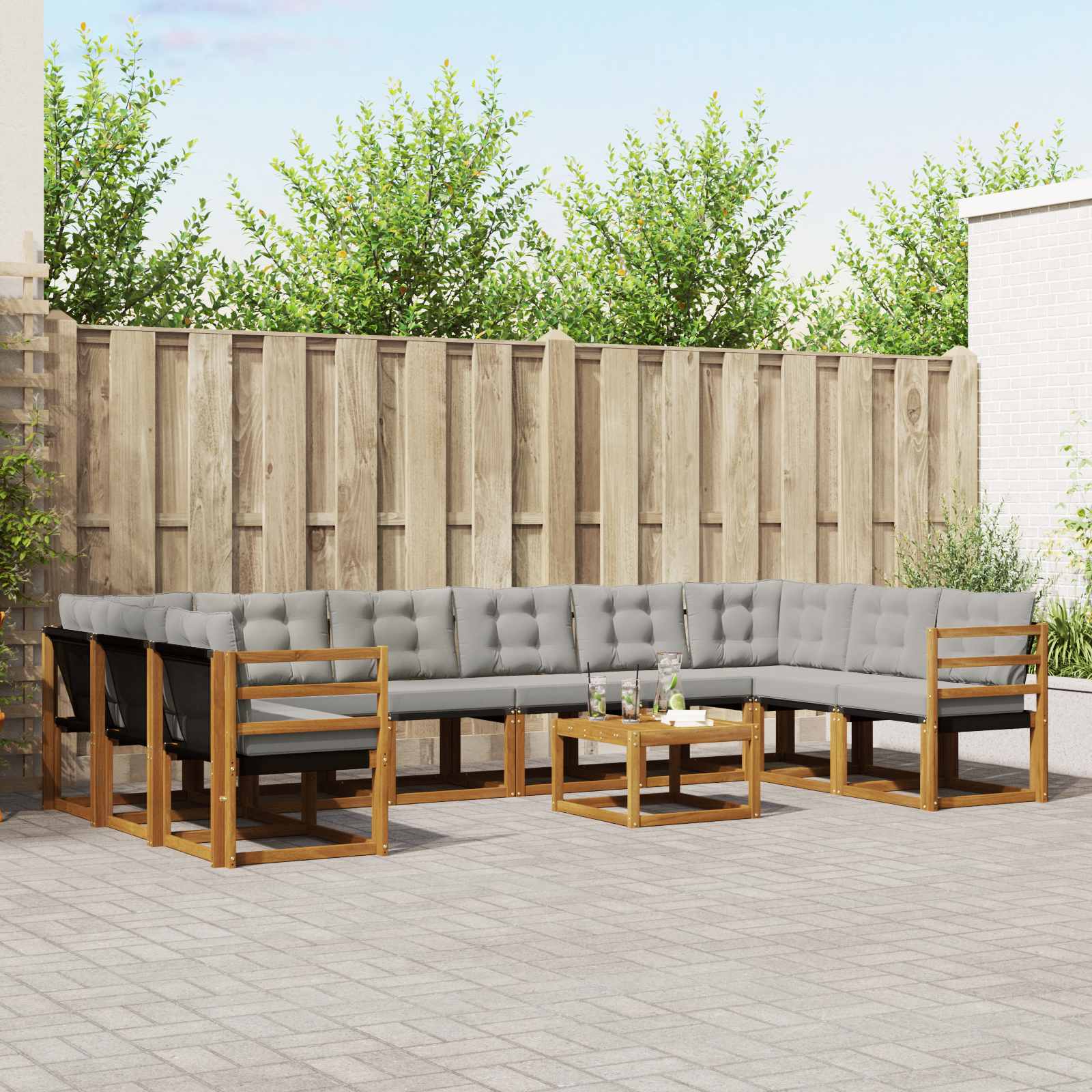 Conjunto de sofás de exterior 11 peças Branco e Cinzento Claro