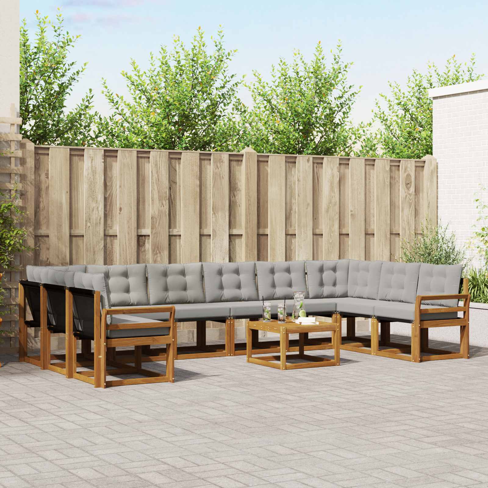Conjunto de sofás de exterior 11 peças Branco e Cinzento Claro