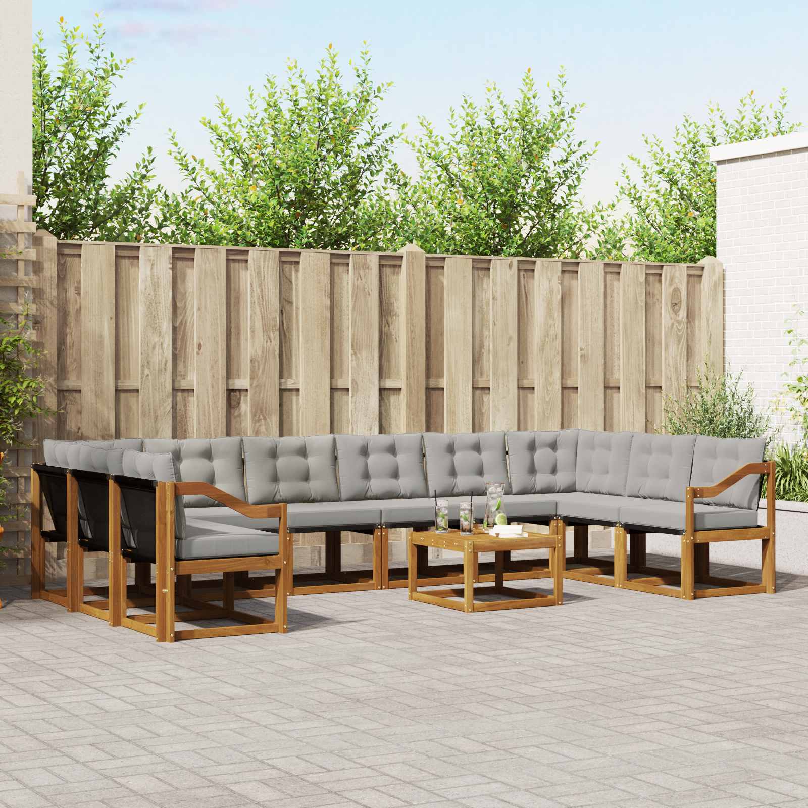 Conjunto de sofás de exterior 11 peças Branco e Cinzento Claro