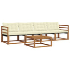 Conjunto de sofás de exterior con cojín 5 pcs Natural y Crema