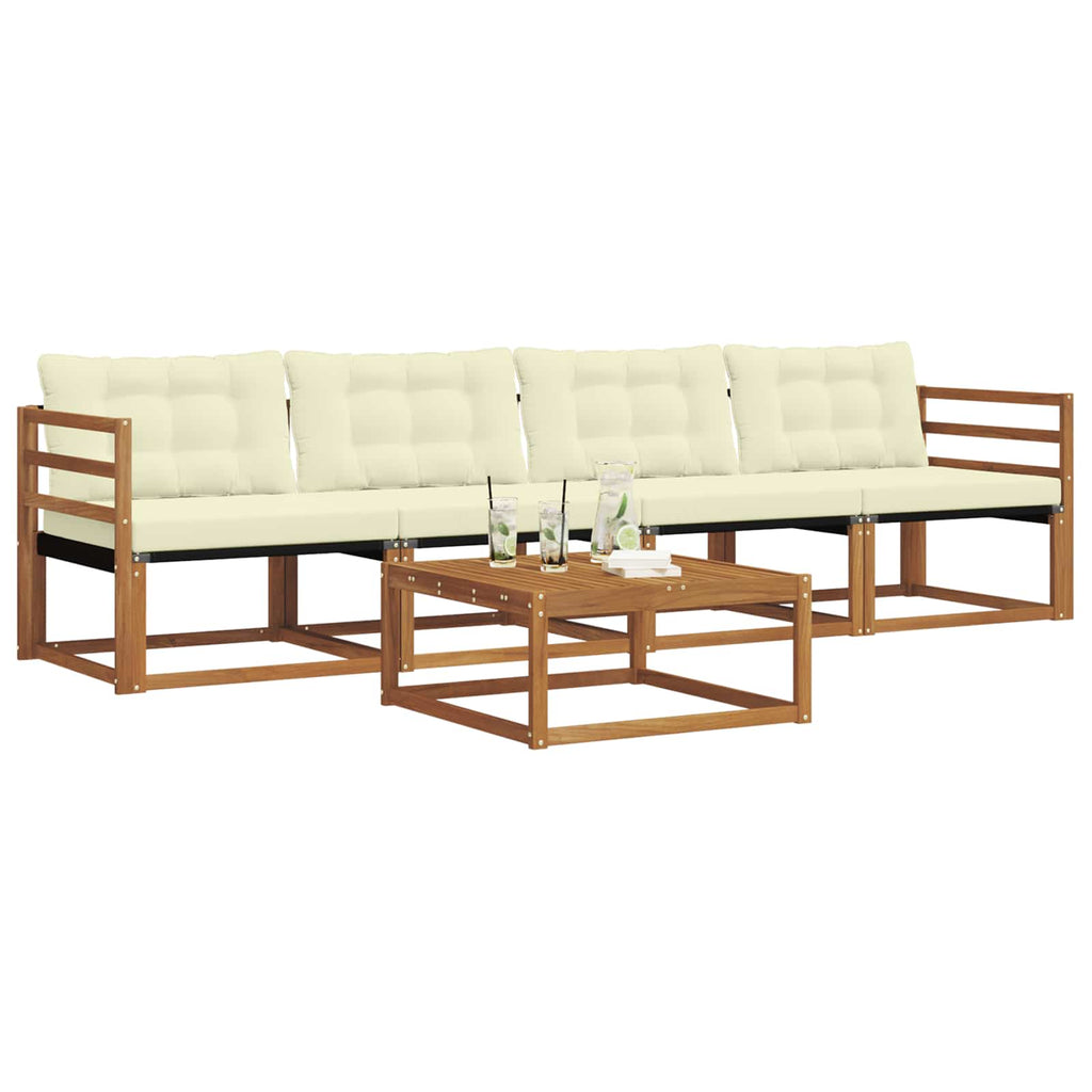 Conjunto de sofás de exterior con cojín 5 pcs Natural y Crema