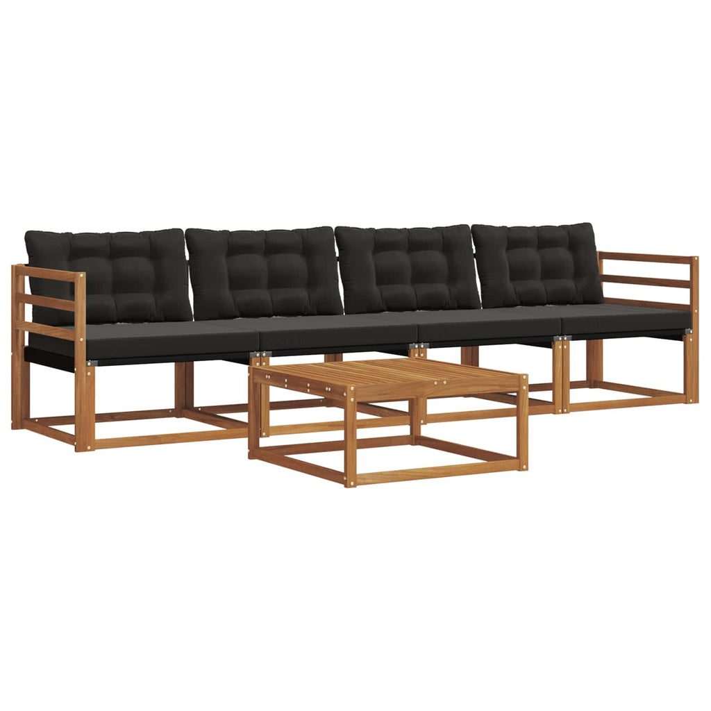 Conjunto de sofás de exterior con cojín 5 pcs Natural y negro