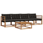 Conjunto de sofás de exterior con cojín 5 pcs Natural y negro