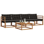 Conjunto de sofás de exterior con cojín 5 pcs Natural y negro