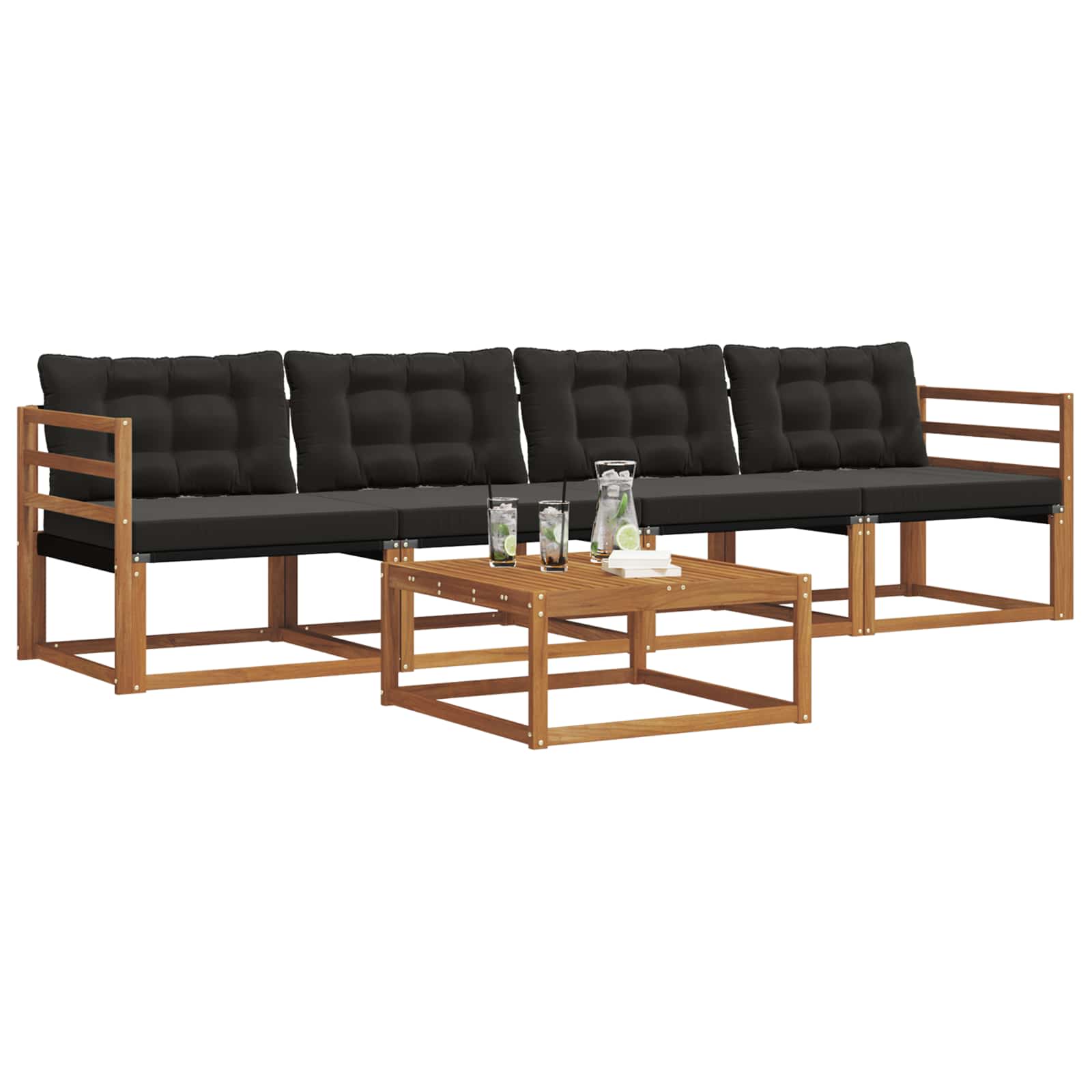 Conjunto de sofás de exterior con cojín 5 pcs Natural y negro