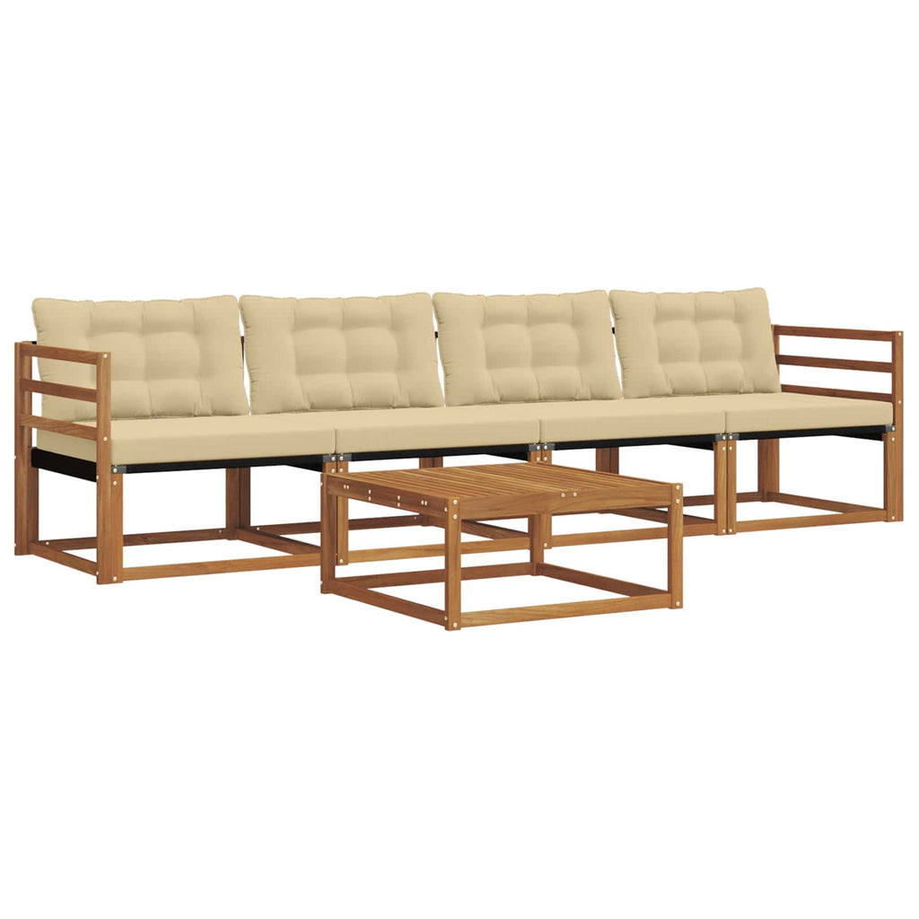 Conjunto de sofás de exterior con cojín 5 pcs Natural y Beige
