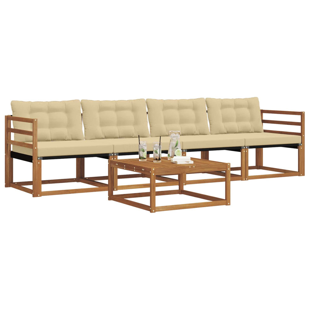 Conjunto de sofás de exterior con cojín 5 pcs Natural y Beige
