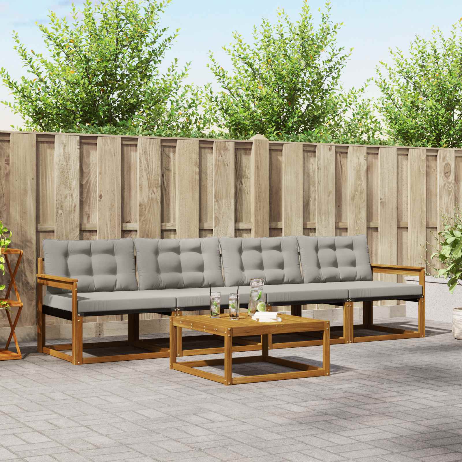 Conjunto de sofás de exterior 5 pcs Gris Natural y Claro