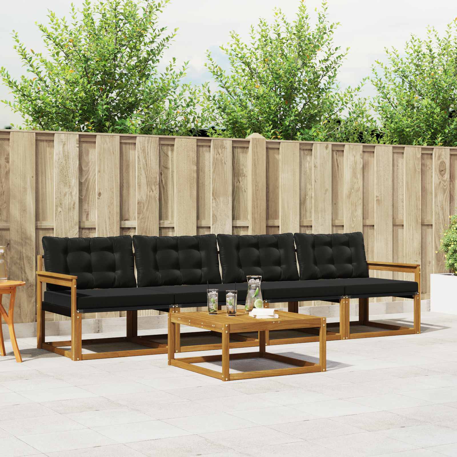 Conjunto de sofás de exterior con cojín 5 pcs Natural y negro