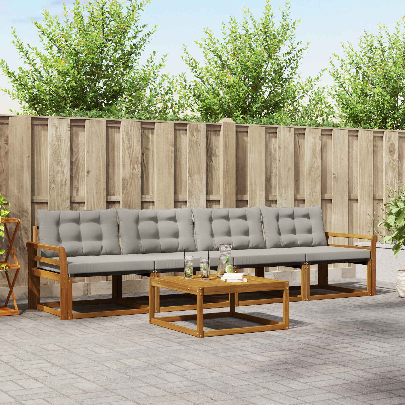Conjunto de sofás de exterior 5 pcs Gris Natural y Claro