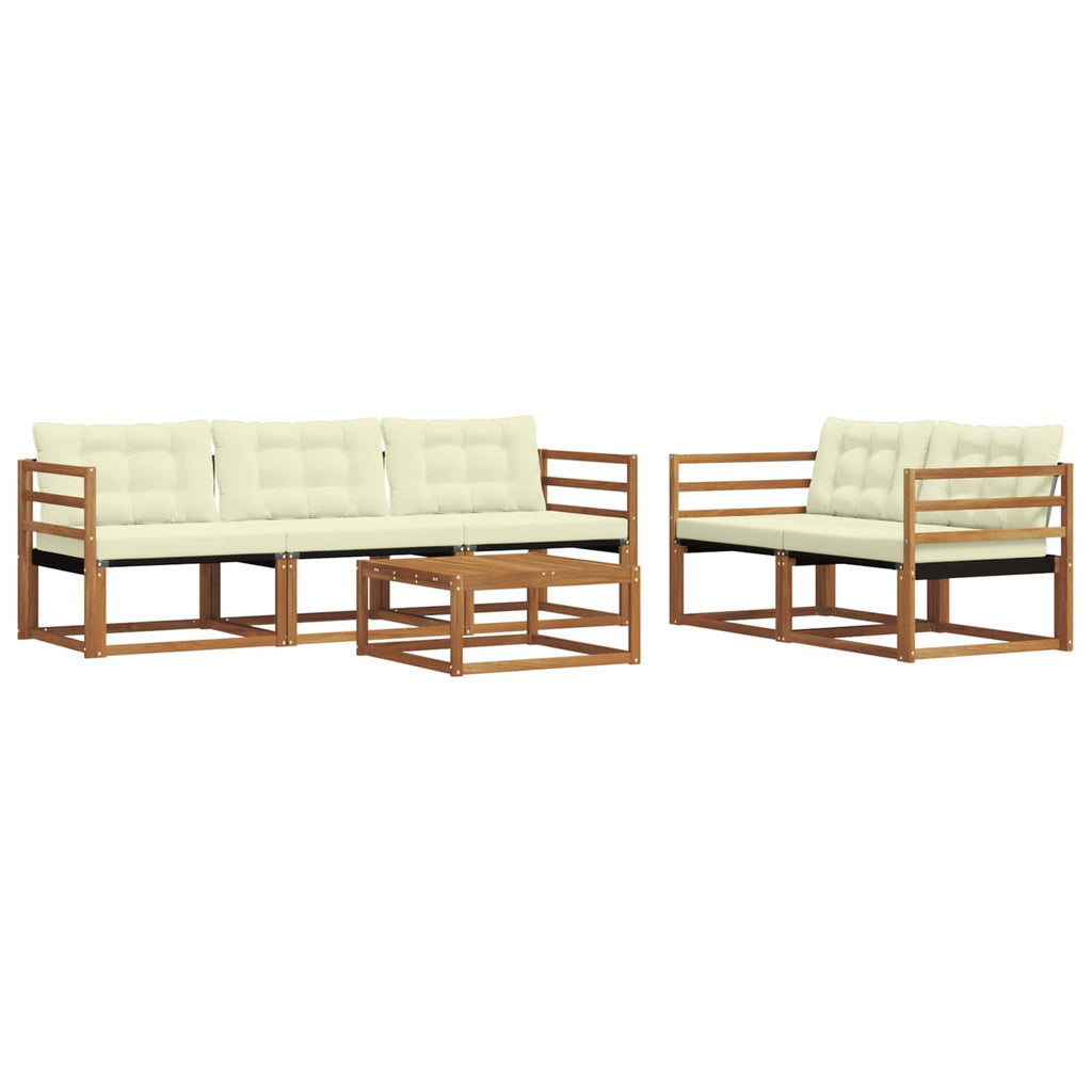Conjunto de sofás de exterior con cojín 6 pcs Natural y Crema