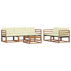 Conjunto de sofás de exterior con cojín 6 pcs Natural y Crema