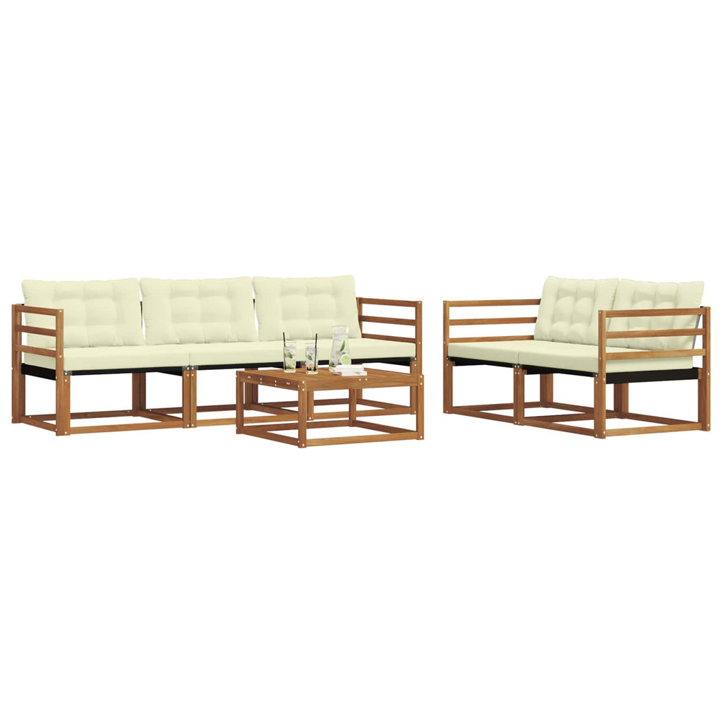 Conjunto de sofás de exterior con cojín 6 pcs Natural y Crema