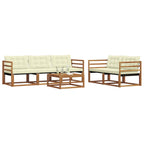 Conjunto de sofás de exterior con cojín 6 pcs Natural y Crema